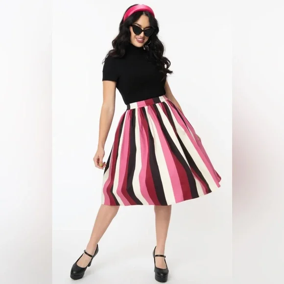 Collectif Jasmine Pumpkin Striped Halloween Swing Skirt - Picture 7 of 8